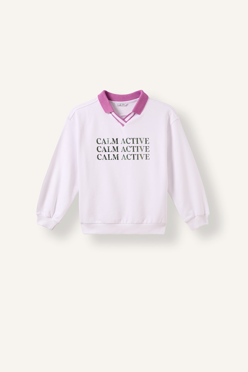 Kız Çocuk - Genç Kız Beyaz Relax Fit Baskılı Sweatshirt Kız Çocuk