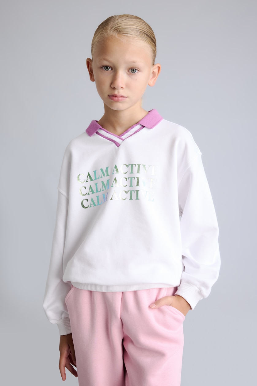 Kız Çocuk - Genç Kız Beyaz Relax Fit Baskılı Sweatshirt Kız Çocuk