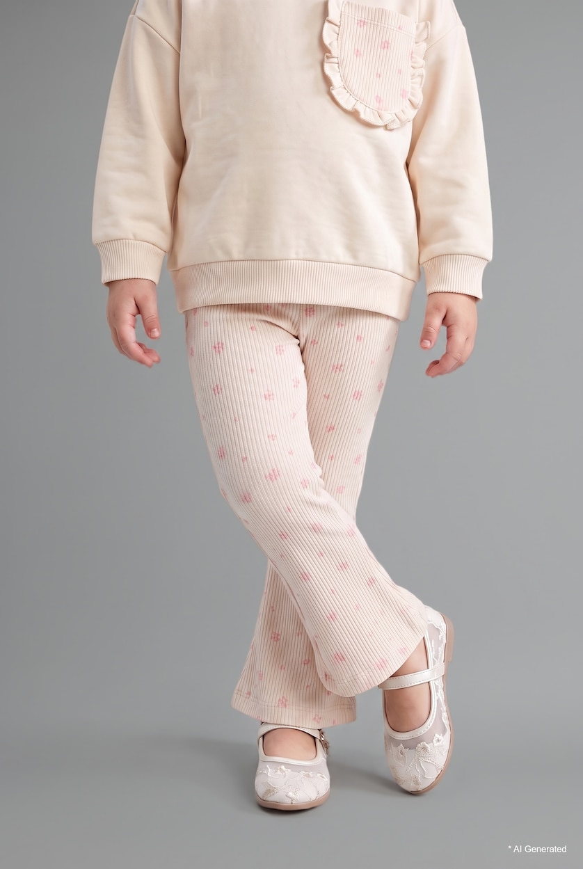 Baby Girl Ecru Baby Girl Sweatshirt Leggings 2 Piece Set