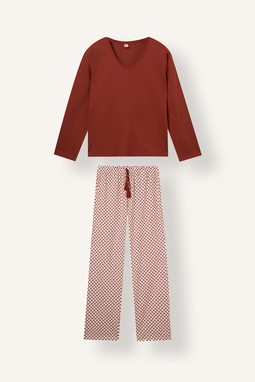 Kadın Açık Kahve V Yaka Regular Fit 2'li Pijama Takımı