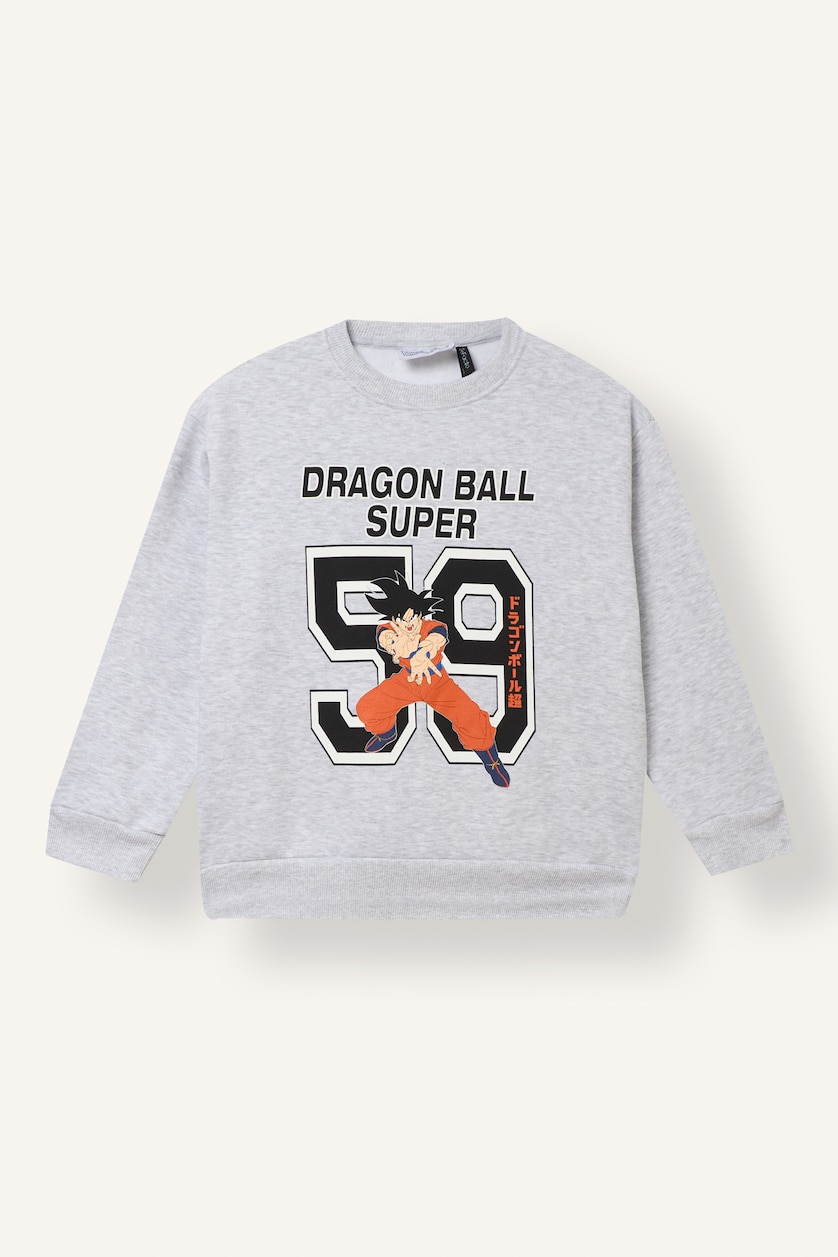 Young Boys - Teen Boys Light Grey Melange Man Regular Fit Dragon Ball Crew Neck Sweatshirt