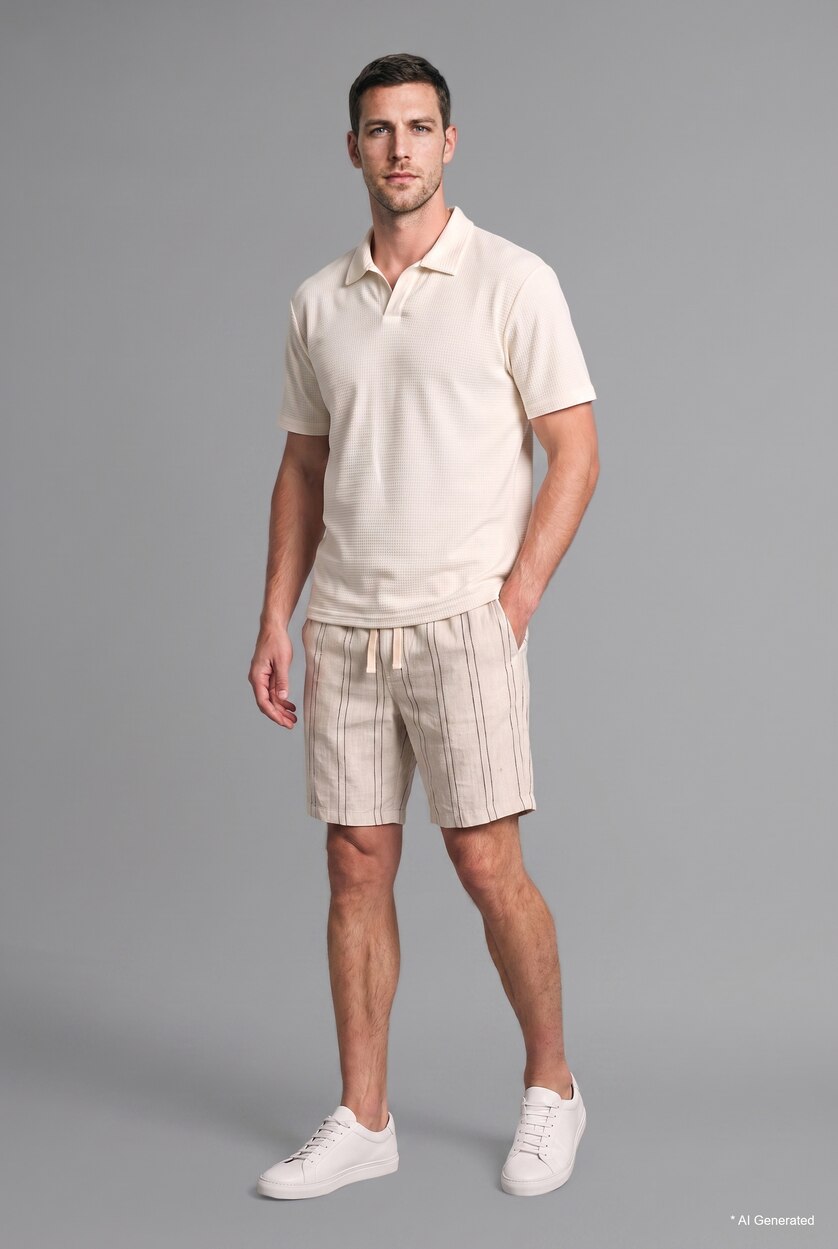 Men Stone Relaxed Fit Striped 100% Cotton Bermuda Shorts