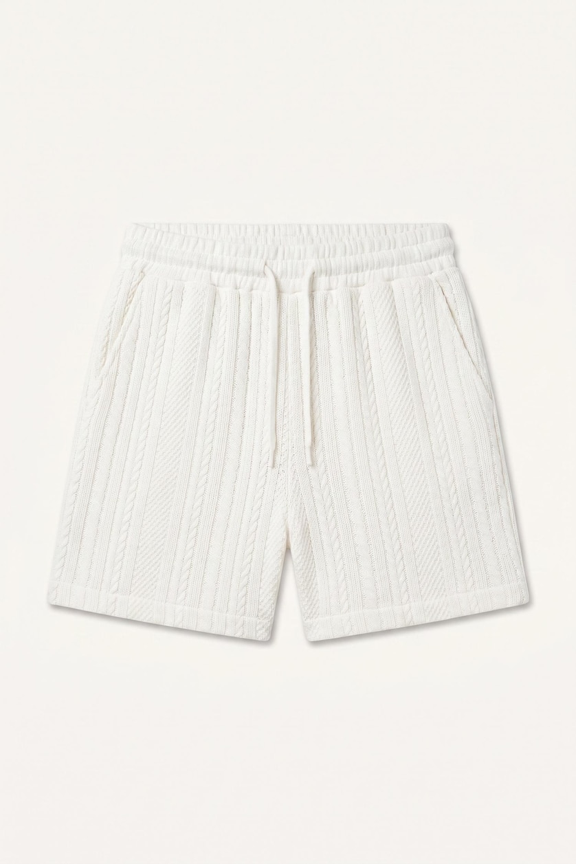 MAN Ecru Relax Fit Knit Texture Denim Shorts