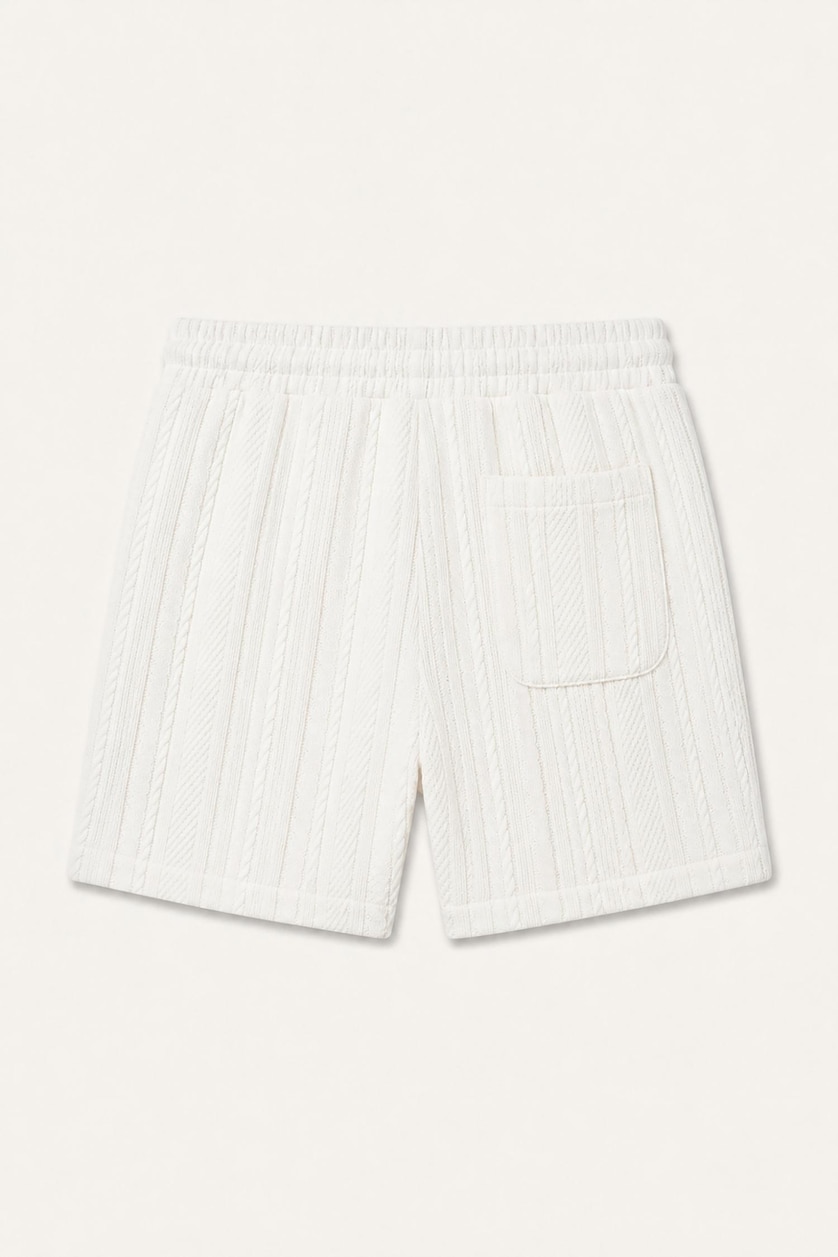 MAN Ecru Relax Fit Knit Texture Denim Shorts
