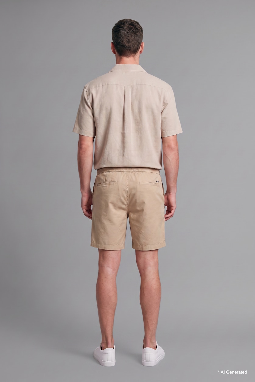 Men Beige Relax Fit Elastic Waist Shorts