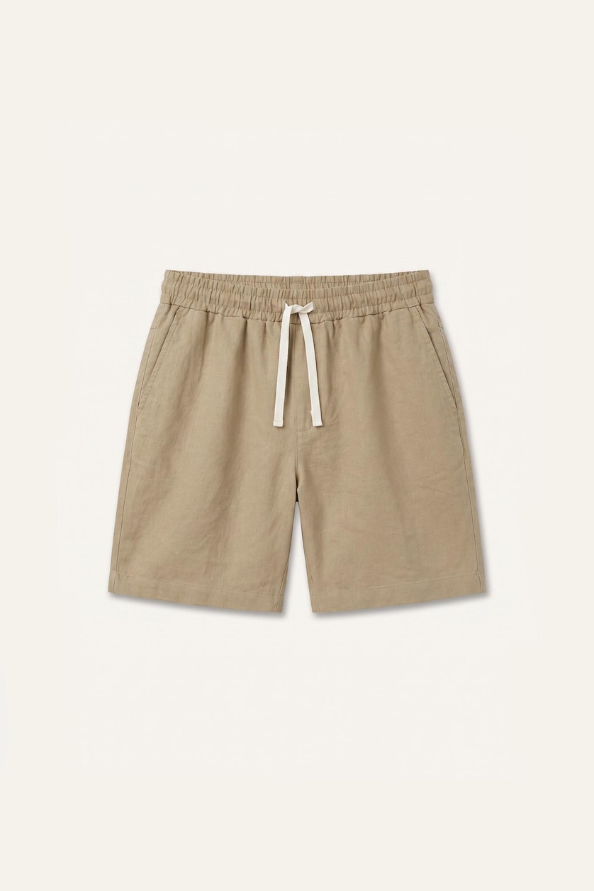 Men Beige Relax Fit Elastic Waist Shorts