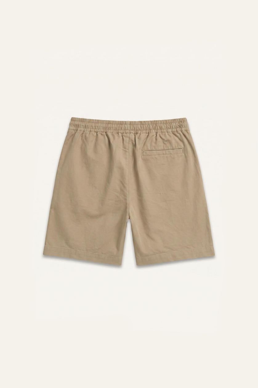 Men Beige Relax Fit Elastic Waist Shorts