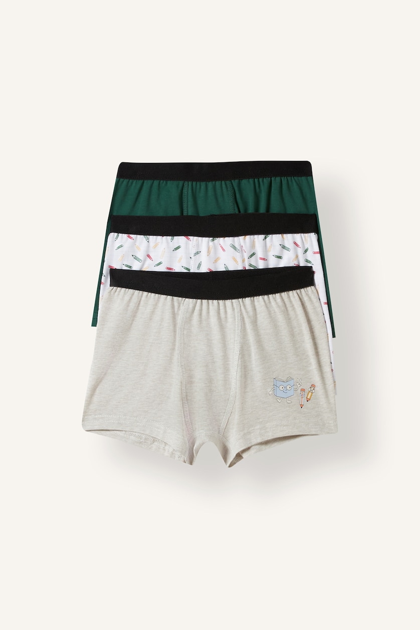 Erkek Çocuk - Genç Erkek Beyaz Baskılı 3'lü Boxer Erkek Çocuk