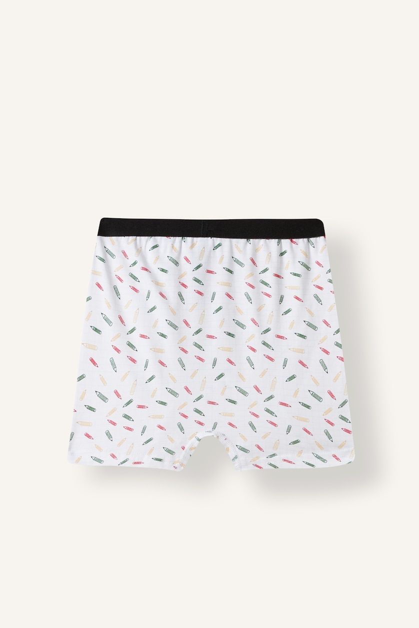 Erkek Çocuk - Genç Erkek Beyaz Baskılı 3'lü Boxer Erkek Çocuk