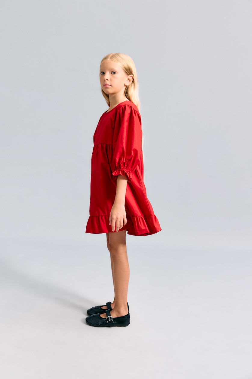 GIRLS & TEENS Red Girl Short Sleeve Poplin Red Dress