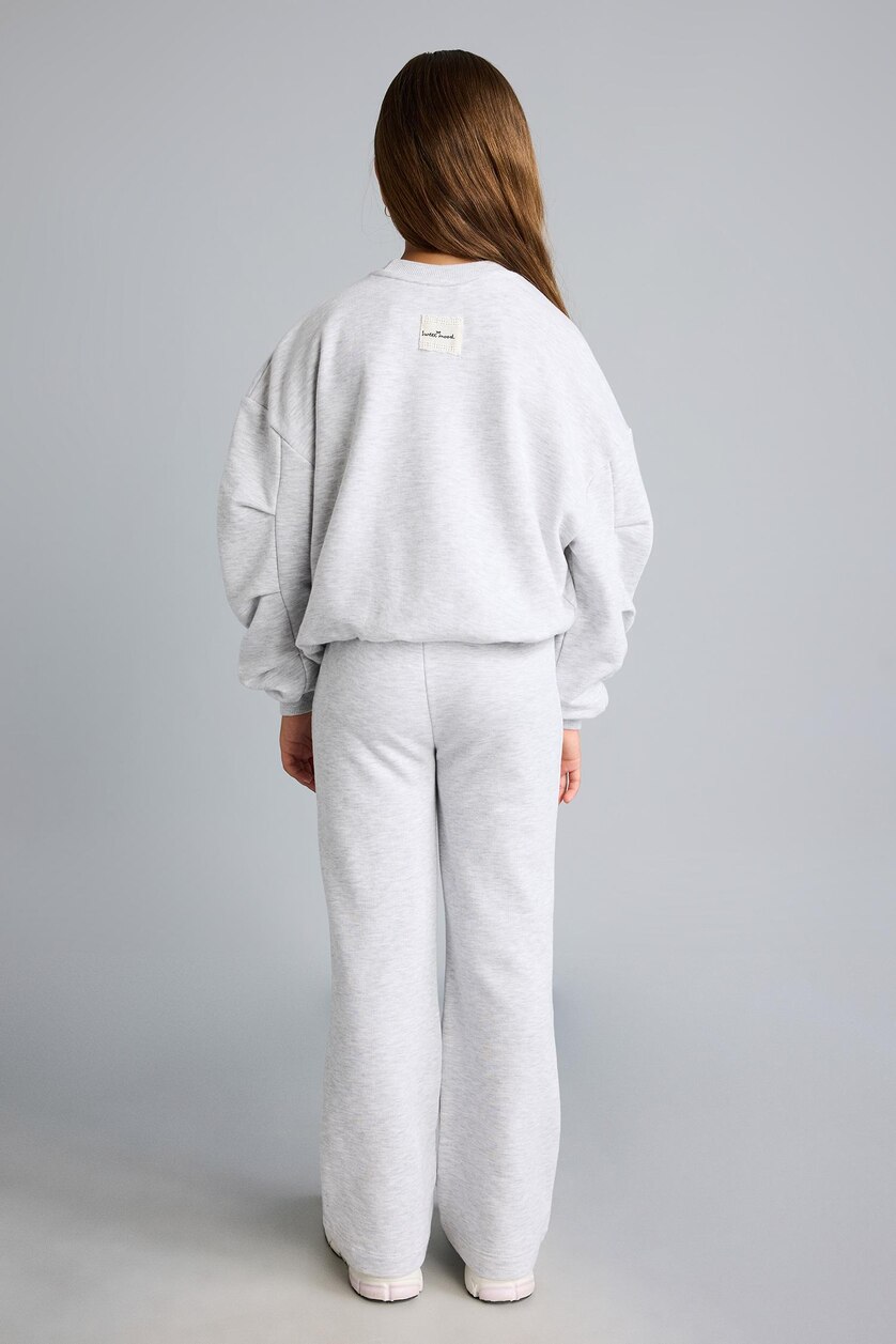 Kız Çocuk - Genç Kız Açık Gri Melange 2'li Takım Sweatshirt ve Pantolon Kız Çocuk