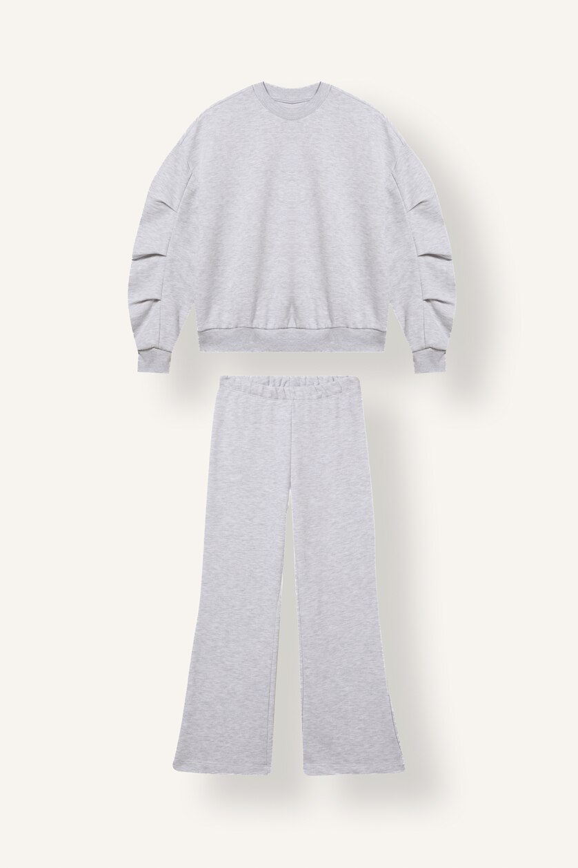 Kız Çocuk - Genç Kız Açık Gri Melange 2'li Takım Sweatshirt ve Pantolon Kız Çocuk