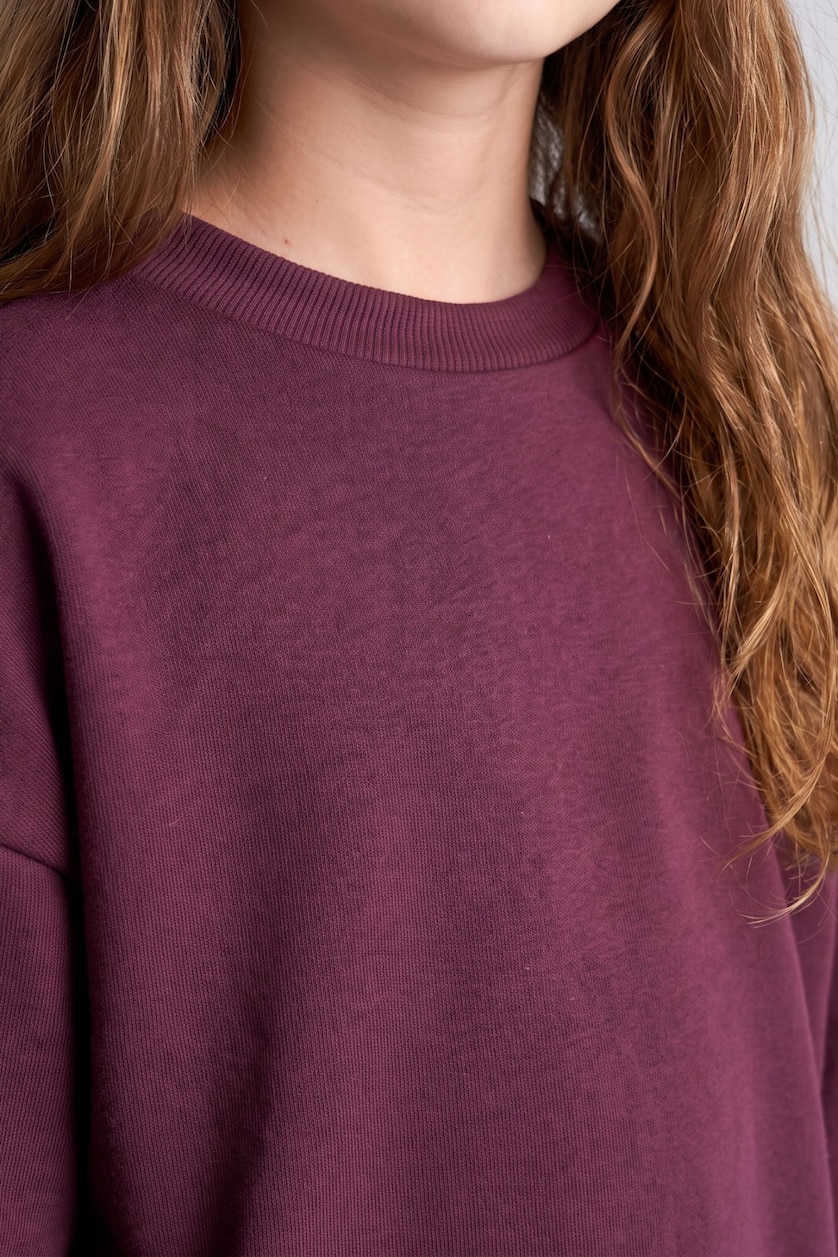 Kız Çocuk - Genç Kız Koyu Mor Sweatshirt ve Pantolon Kız Çocuk 2'li Takım