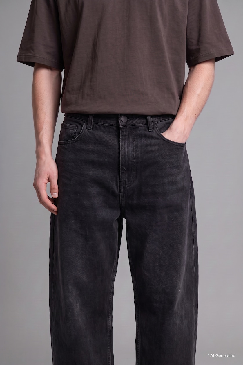 Men Black Super Baggy Fit 100% Cotton Black Trousers