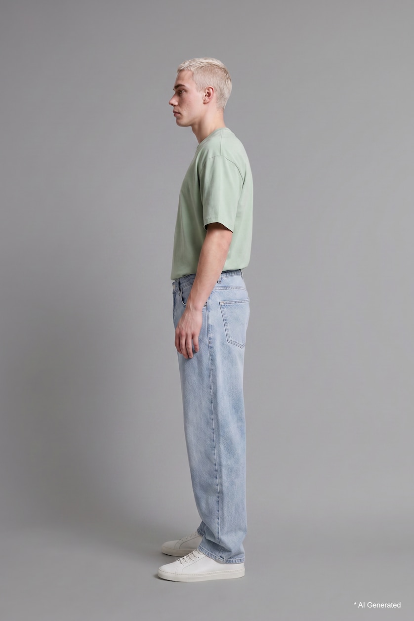 Erkek Açık Mavi %100 Pamuk Super Baggy Fıt Jean Pantolon