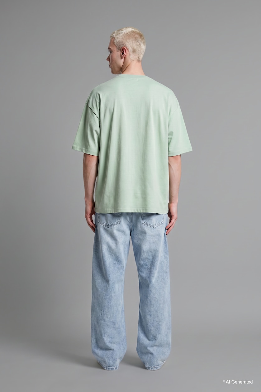 Erkek Açık Mavi %100 Pamuk Super Baggy Fıt Jean Pantolon