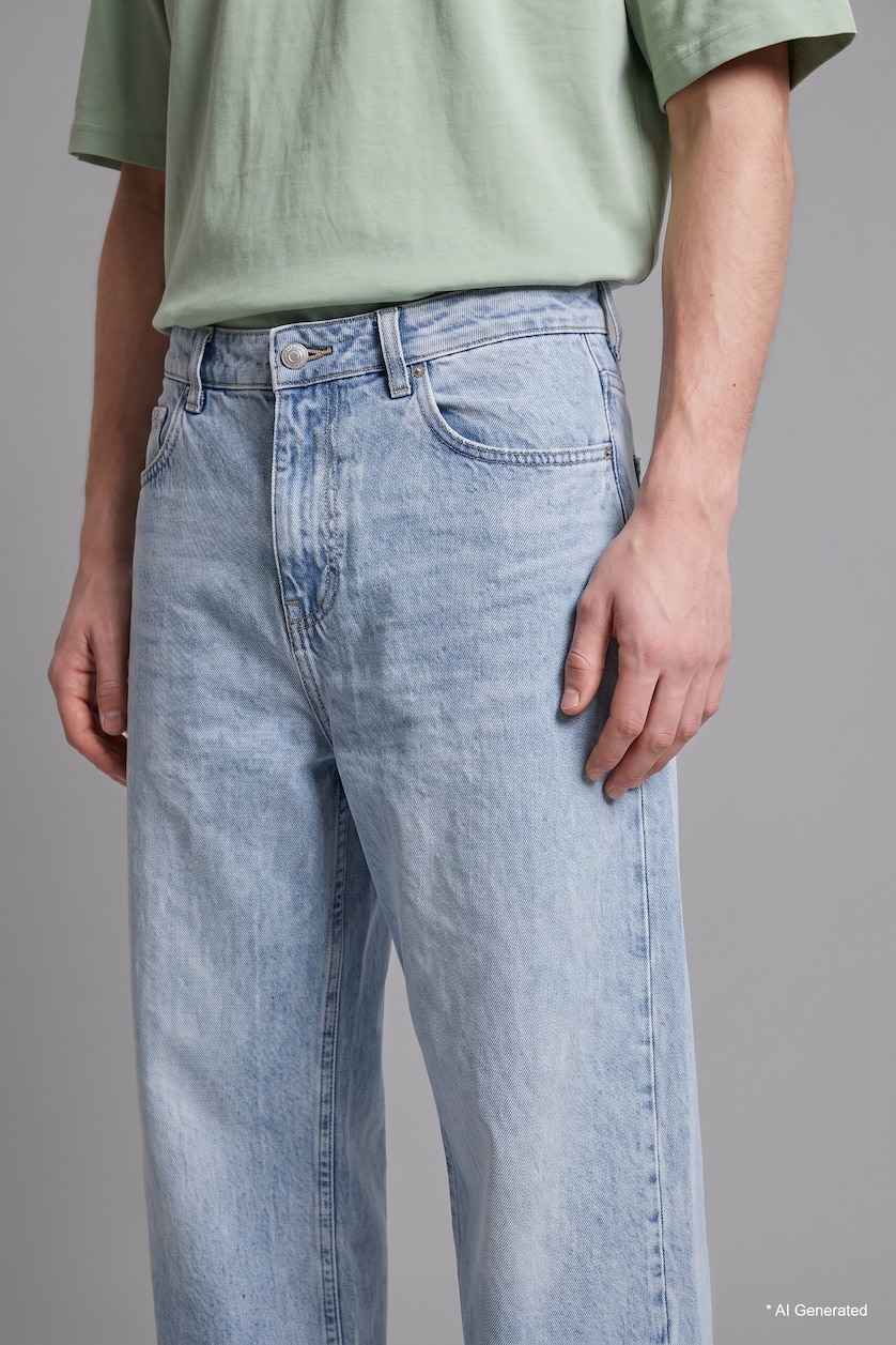 Erkek Açık Mavi %100 Pamuk Super Baggy Fıt Jean Pantolon