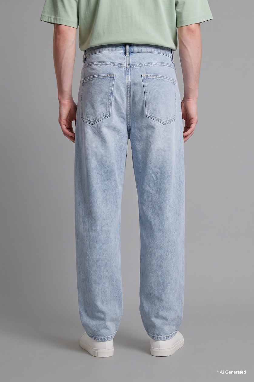 Erkek Açık Mavi %100 Pamuk Super Baggy Fıt Jean Pantolon