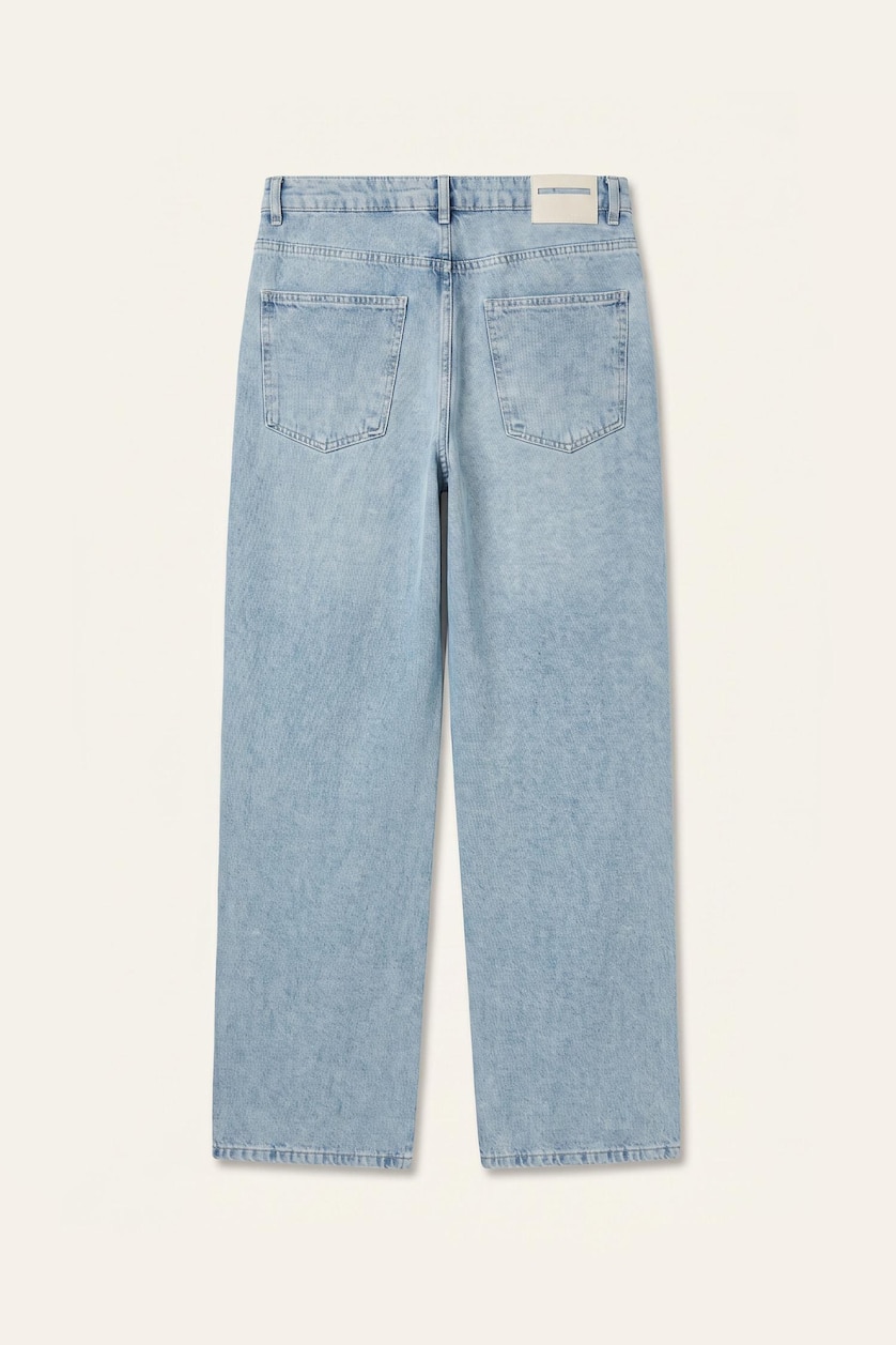 Erkek Açık Mavi %100 Pamuk Super Baggy Fıt Jean Pantolon