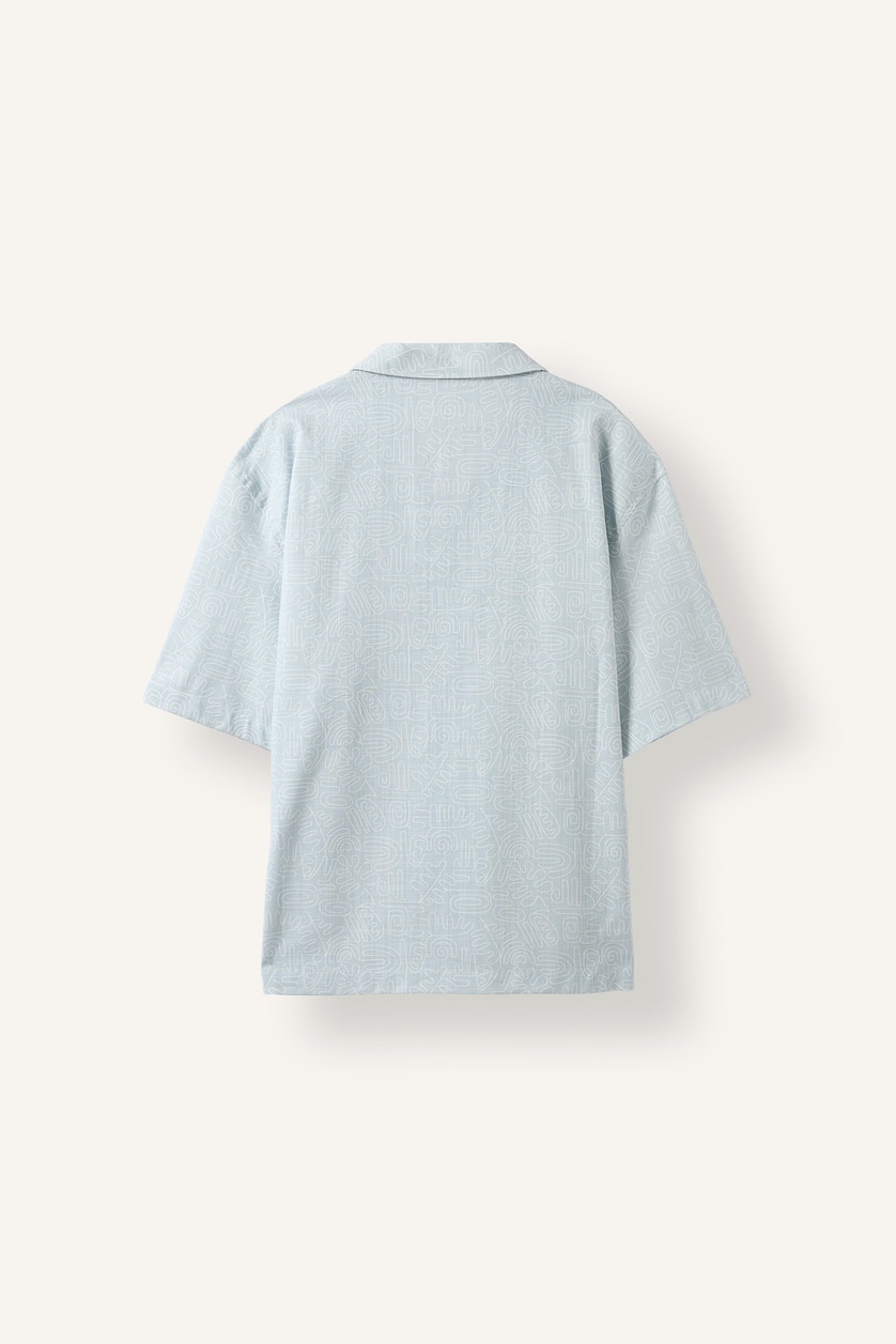Man Light Blue 100% Cotton Boxy Fit Printed Shirt