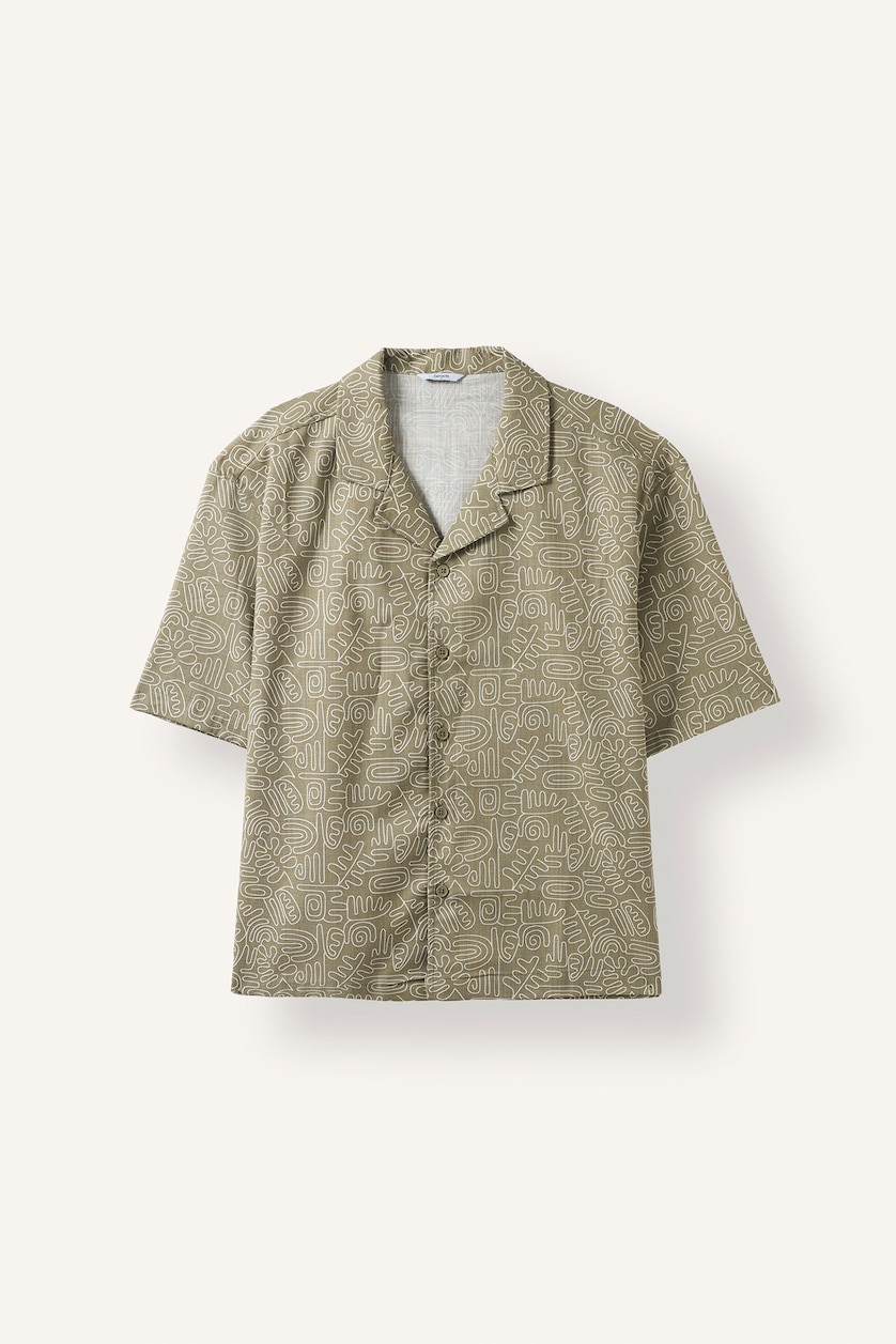 Man Khaki 100% Cotton Boxy Fit Printed Shirt