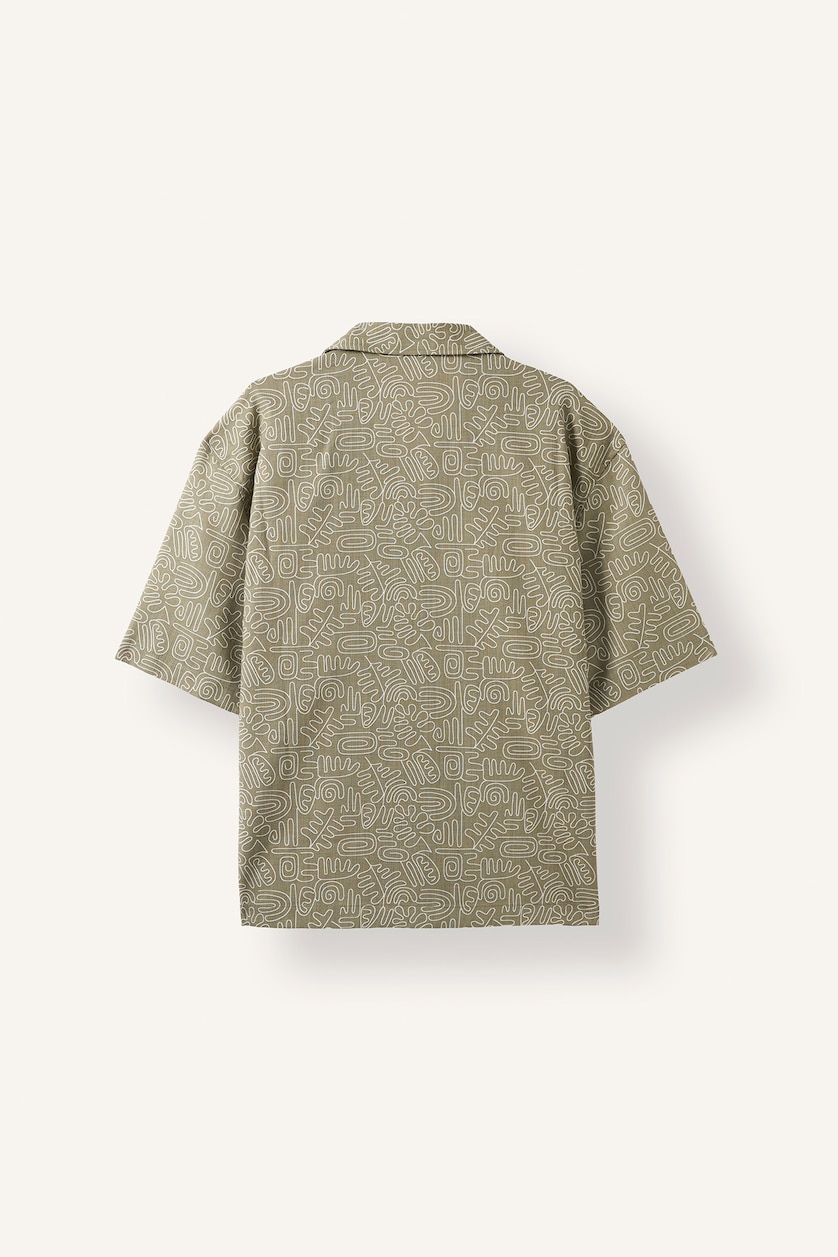 Man Khaki 100% Cotton Boxy Fit Printed Shirt