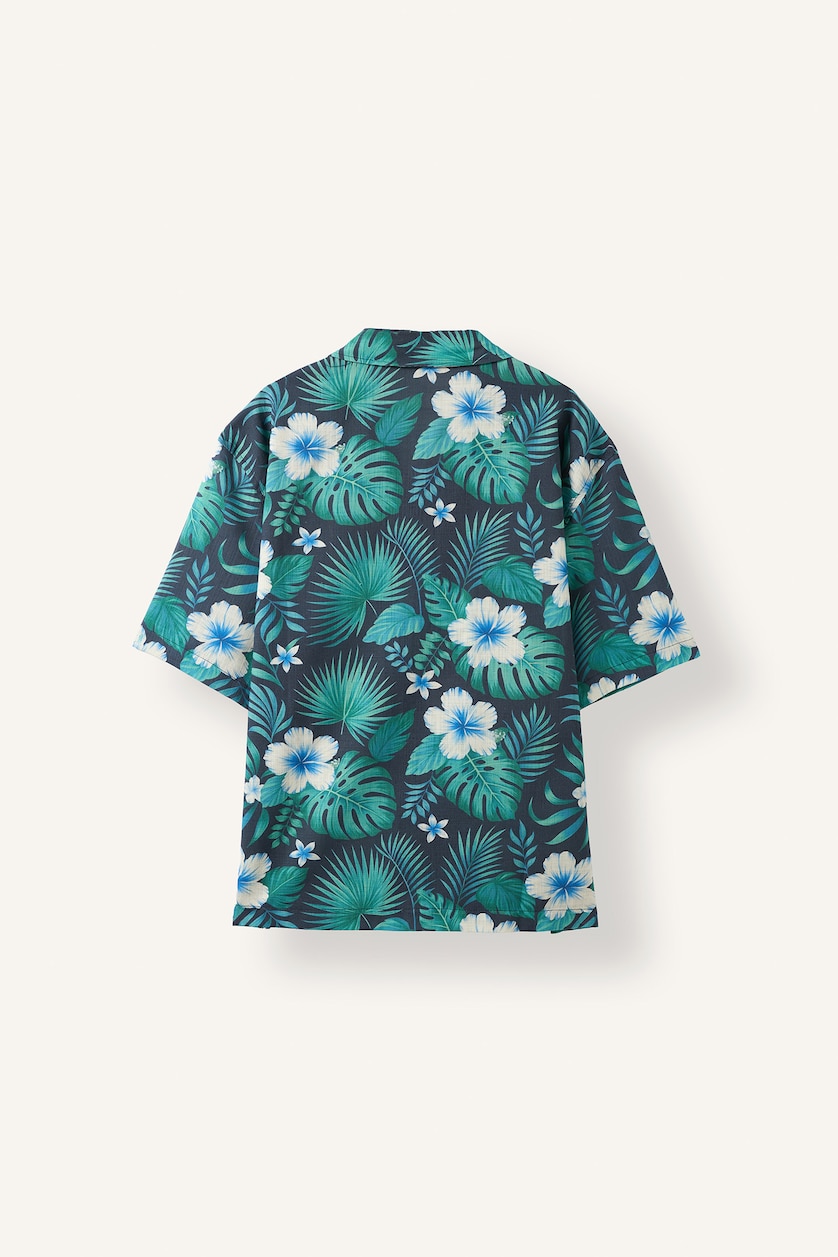 Men NAVY 100% Cotton Boxy Fit Printed Shirt