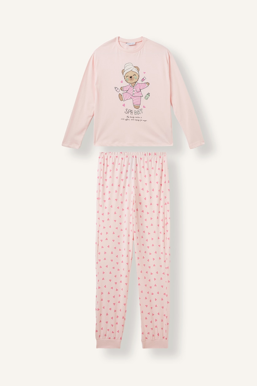 Kız Çocuk - Genç Kız Açık Pembe 2'li Pijama Takım Baskılı Kız Çocuk