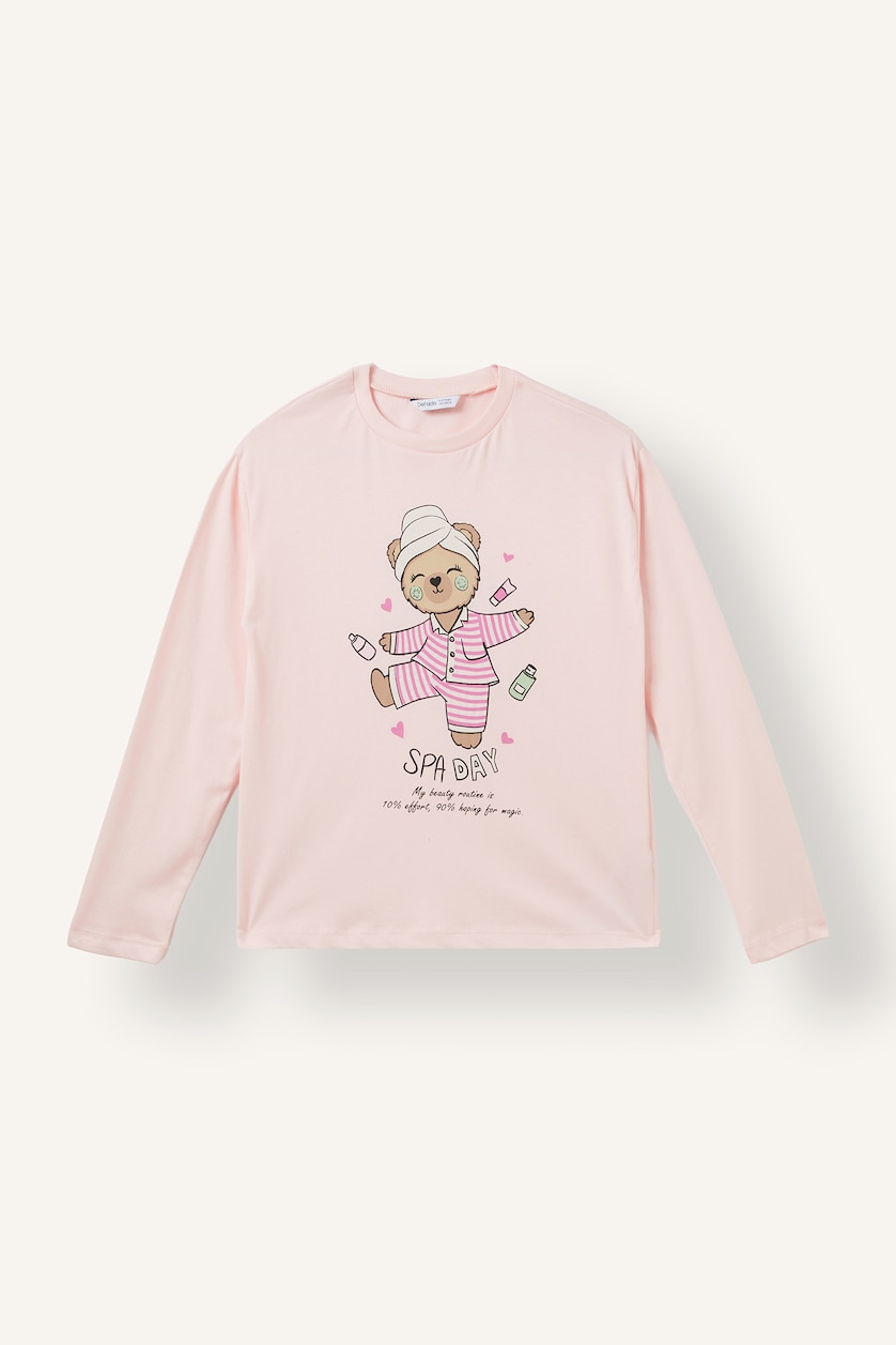 Kız Çocuk - Genç Kız Açık Pembe 2'li Pijama Takım Baskılı Kız Çocuk