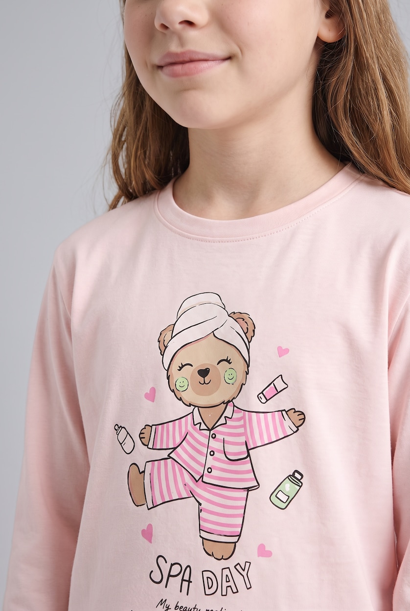 Kız Çocuk - Genç Kız Açık Pembe %100 Pamuk 2'li Pijama Takım Baskılı Kız Çocuk