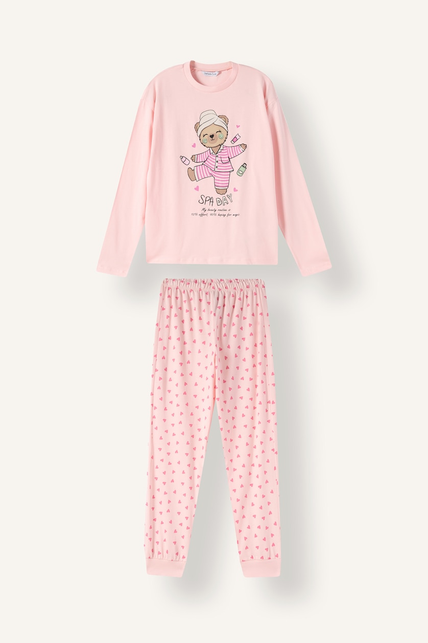 Kız Çocuk - Genç Kız Açık Pembe 2'li Pijama Takım Baskılı Kız Çocuk