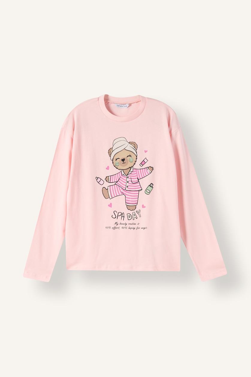 Kız Çocuk - Genç Kız Açık Pembe 2'li Pijama Takım Baskılı Kız Çocuk