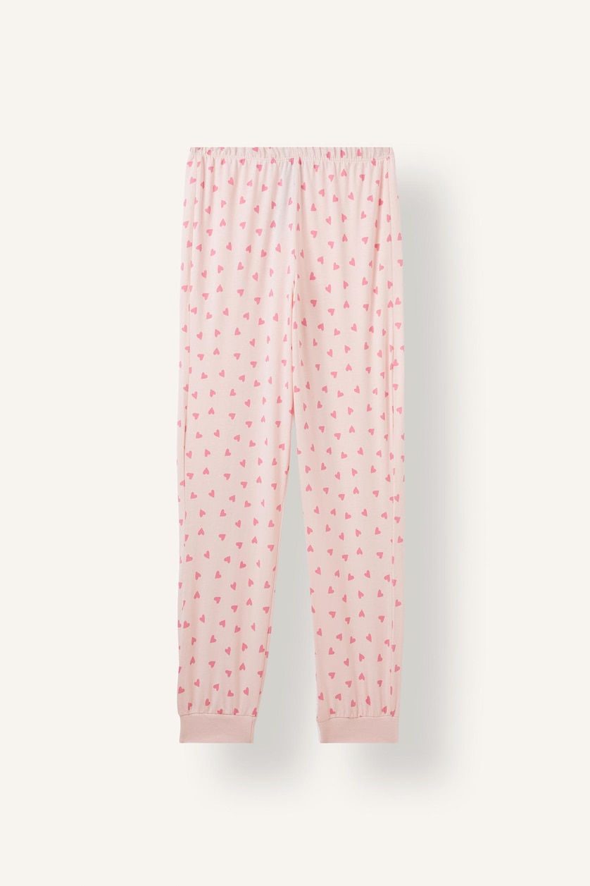 Kız Çocuk - Genç Kız Açık Pembe %100 Pamuk 2'li Pijama Takım Baskılı Kız Çocuk
