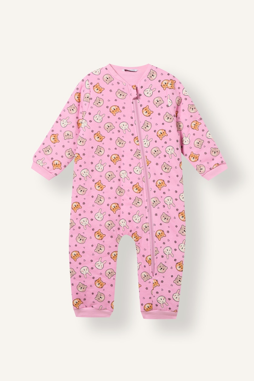 Baby Girls Lilac Regular Fit Animal Print Jumpsuit