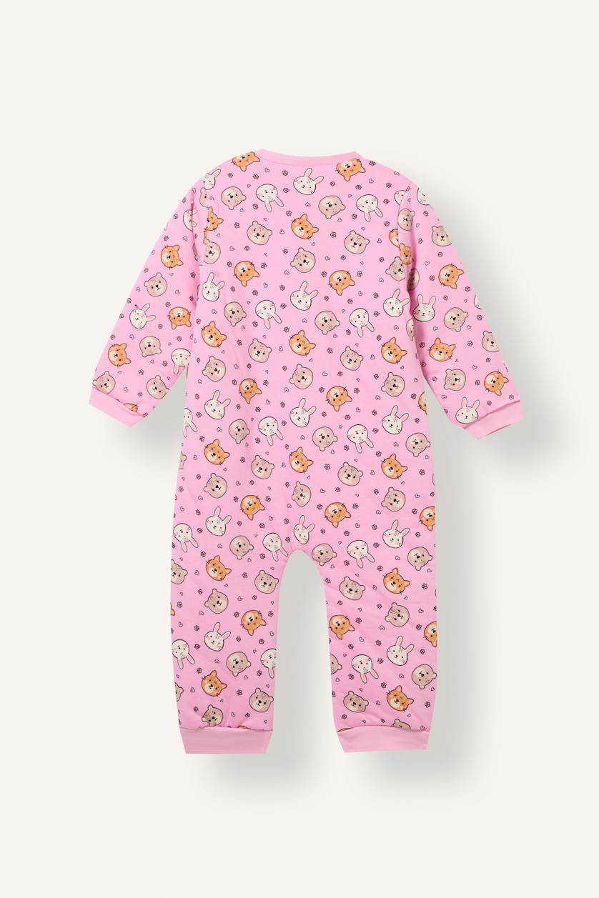 Baby Girls Lilac Regular Fit Animal Print Jumpsuit