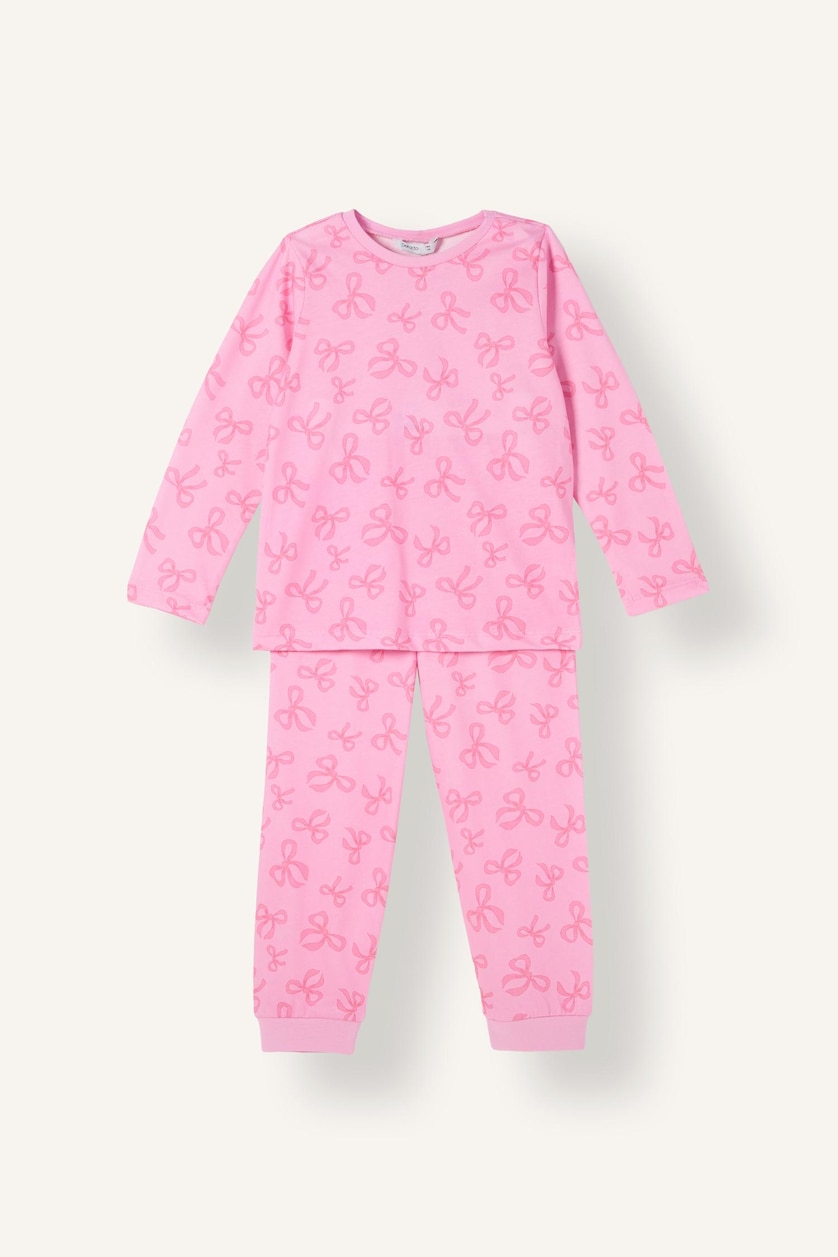 Kız Bebek Ekru 2'li Pijama Takımı Fiyonk Desenli Kız Bebek