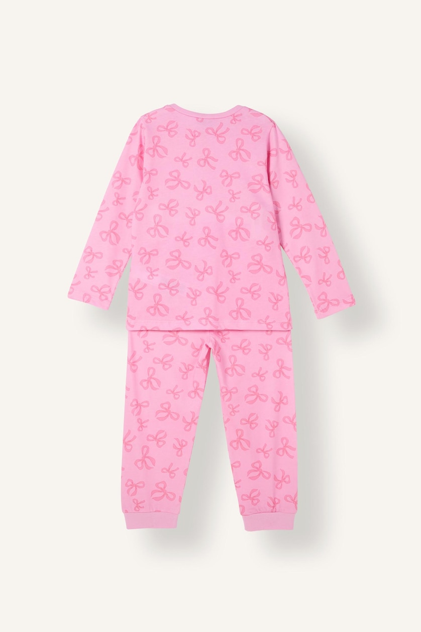 Kız Bebek Ekru 2'li Pijama Takımı Fiyonk Desenli Kız Bebek