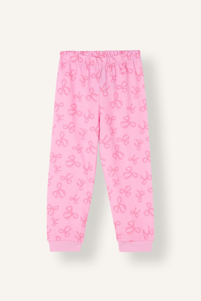 Kız Bebek Ekru 2'li Pijama Takımı Fiyonk Desenli Kız Bebek