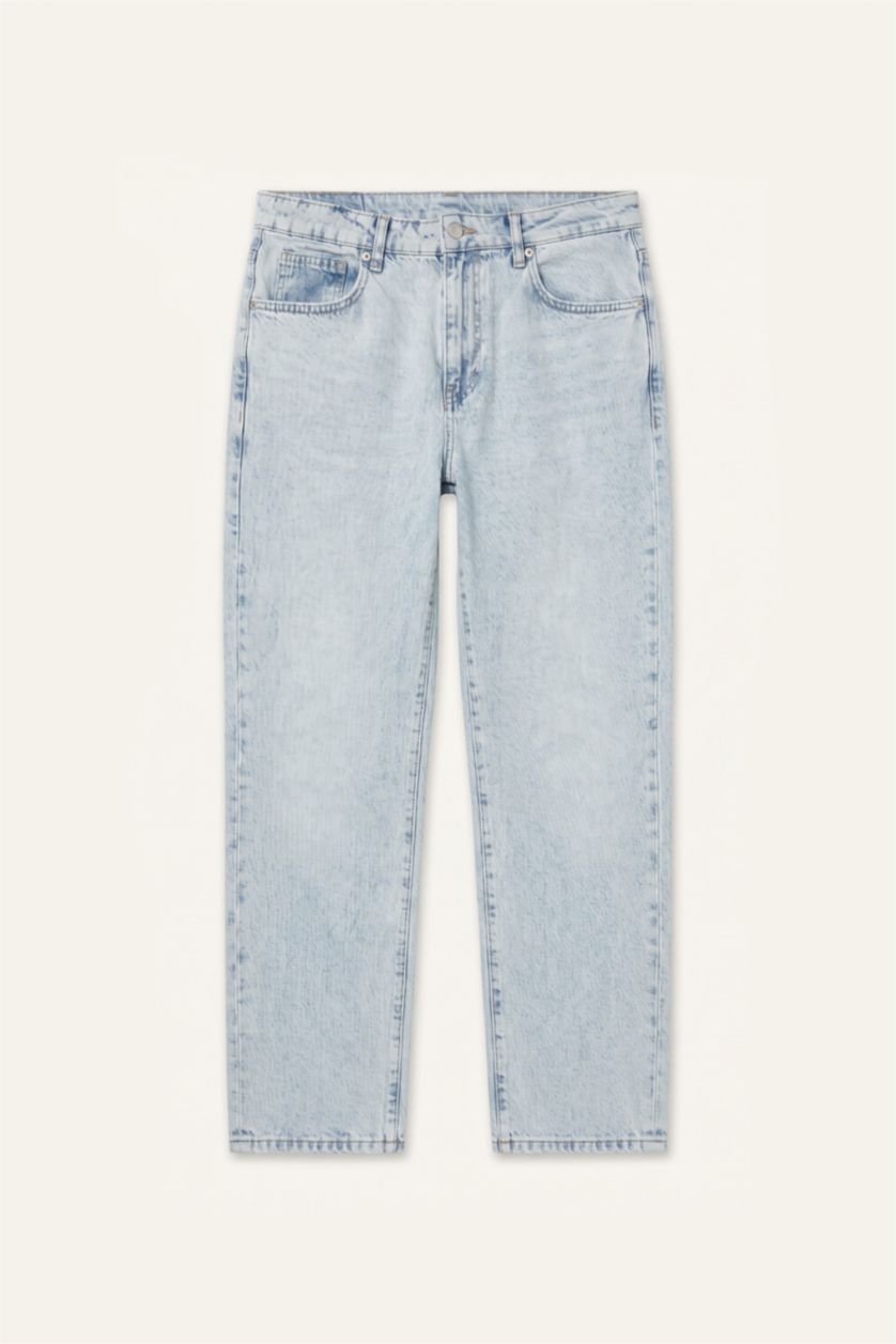 Men Ice Blue 100% Cotton Straight Fit Trousers