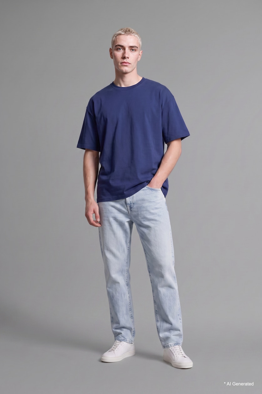 رجال أزرق ثلجي Straight Fit 100% Cotton Ice Blue Trousers