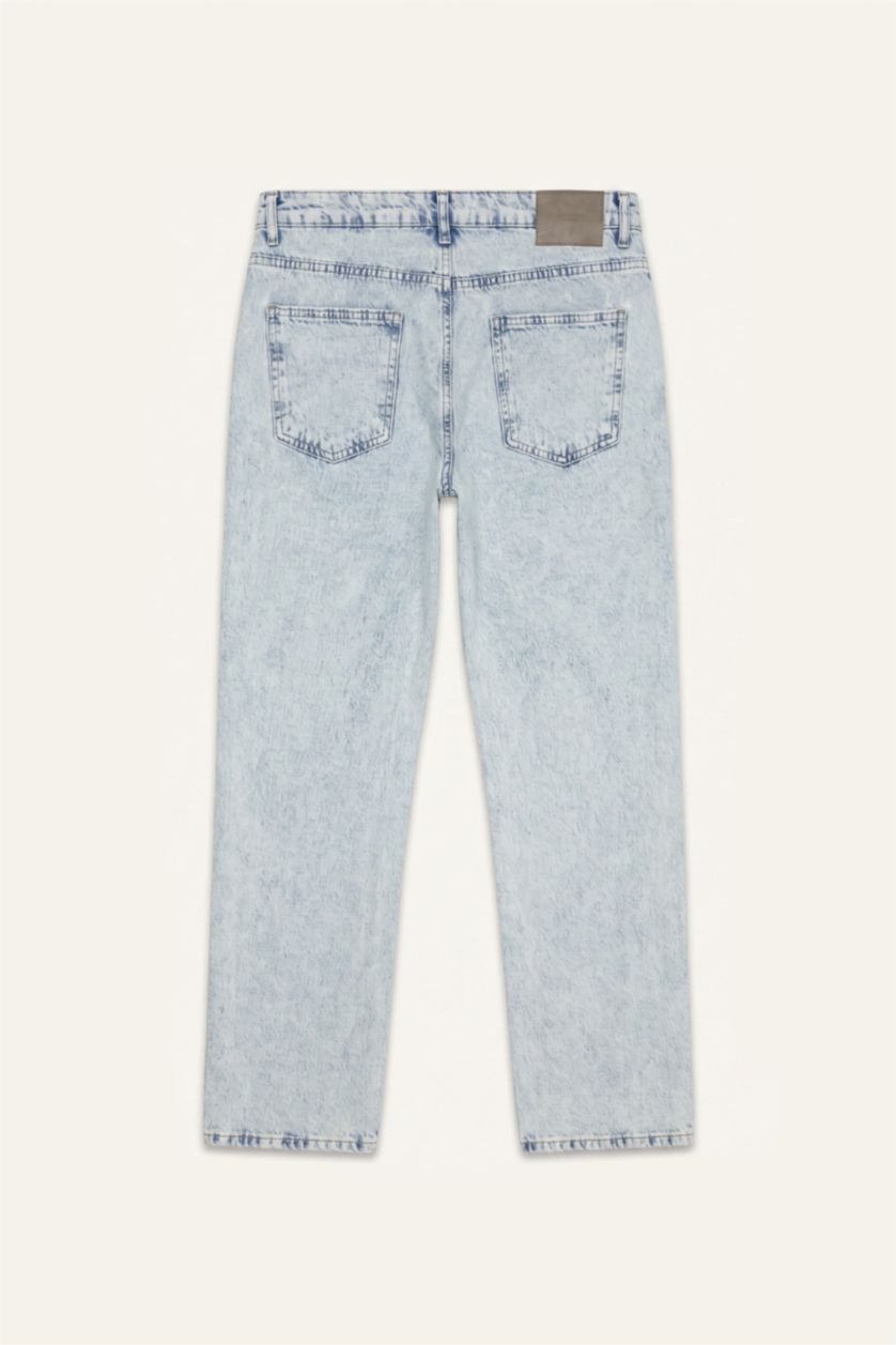 Men Ice Blue 100% Cotton Straight Fit Trousers