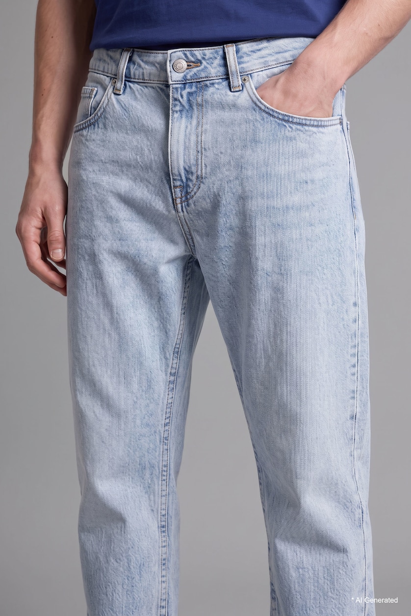 رجال أزرق ثلجي Straight Fit 100% Cotton Ice Blue Trousers