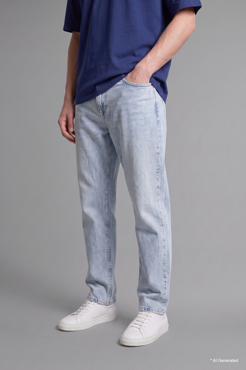 رجال أزرق ثلجي Straight Fit 100% Cotton Ice Blue Trousers