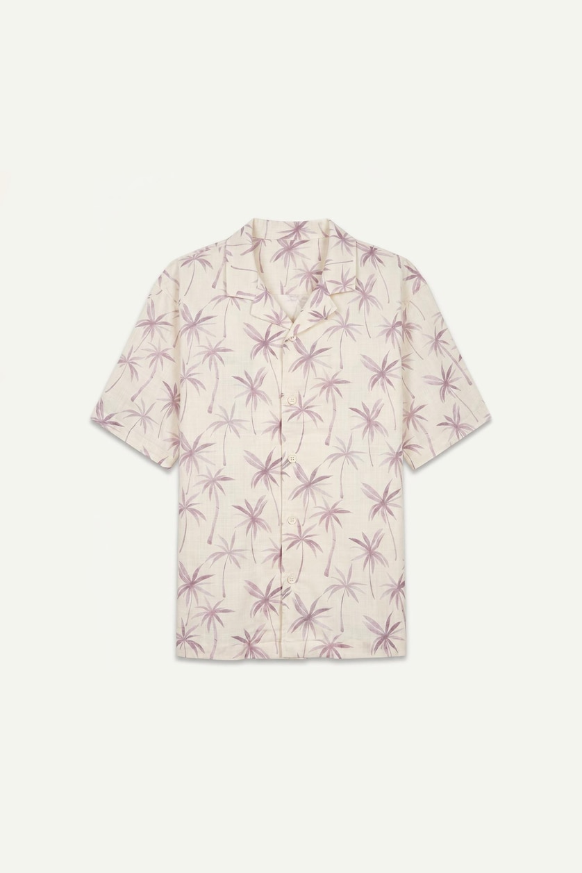 Men Ecru Boxy Fit Cotton Short Sleeve Shirt