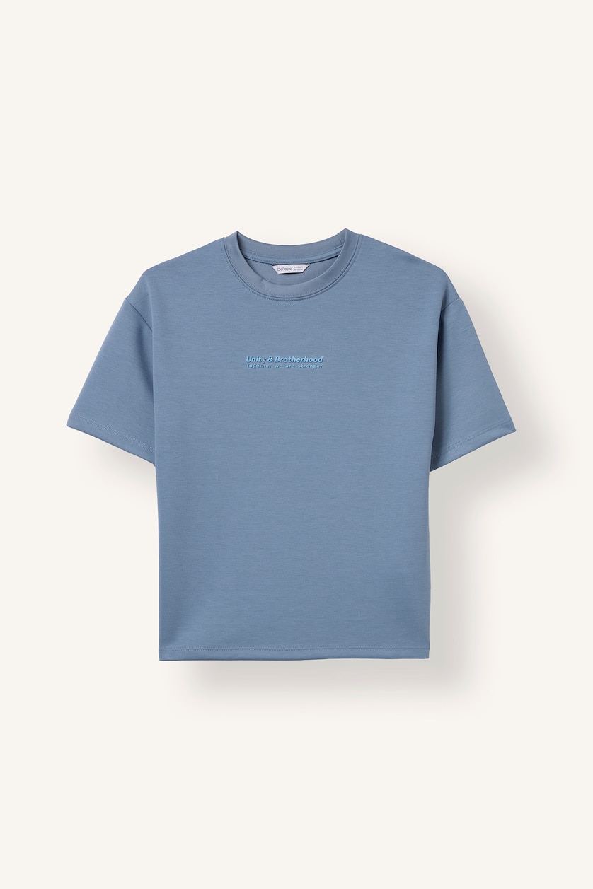 Young Boys - Teen Boys Blue Regular Fit Slogan Short Sleeve T-Shirt