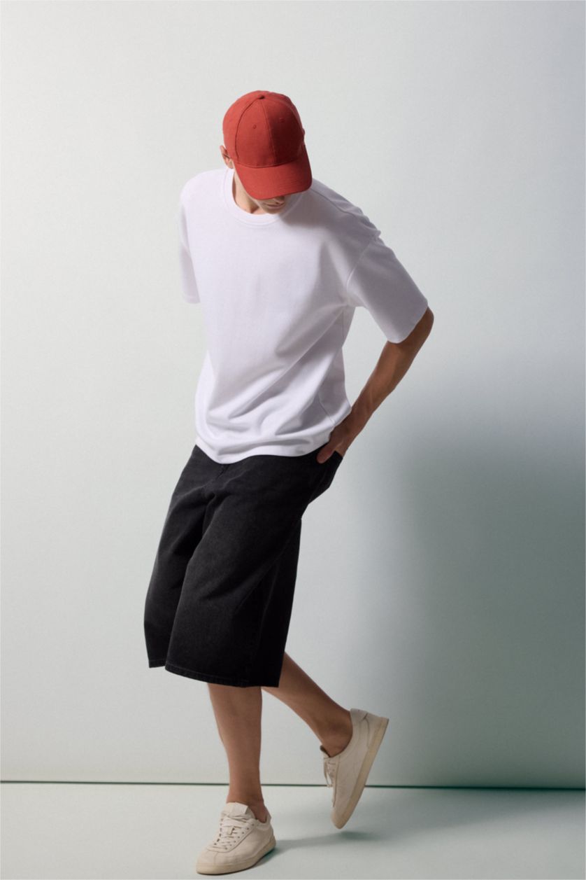 Erkek Siyah Süper Baggy Fit Bermuda Şort