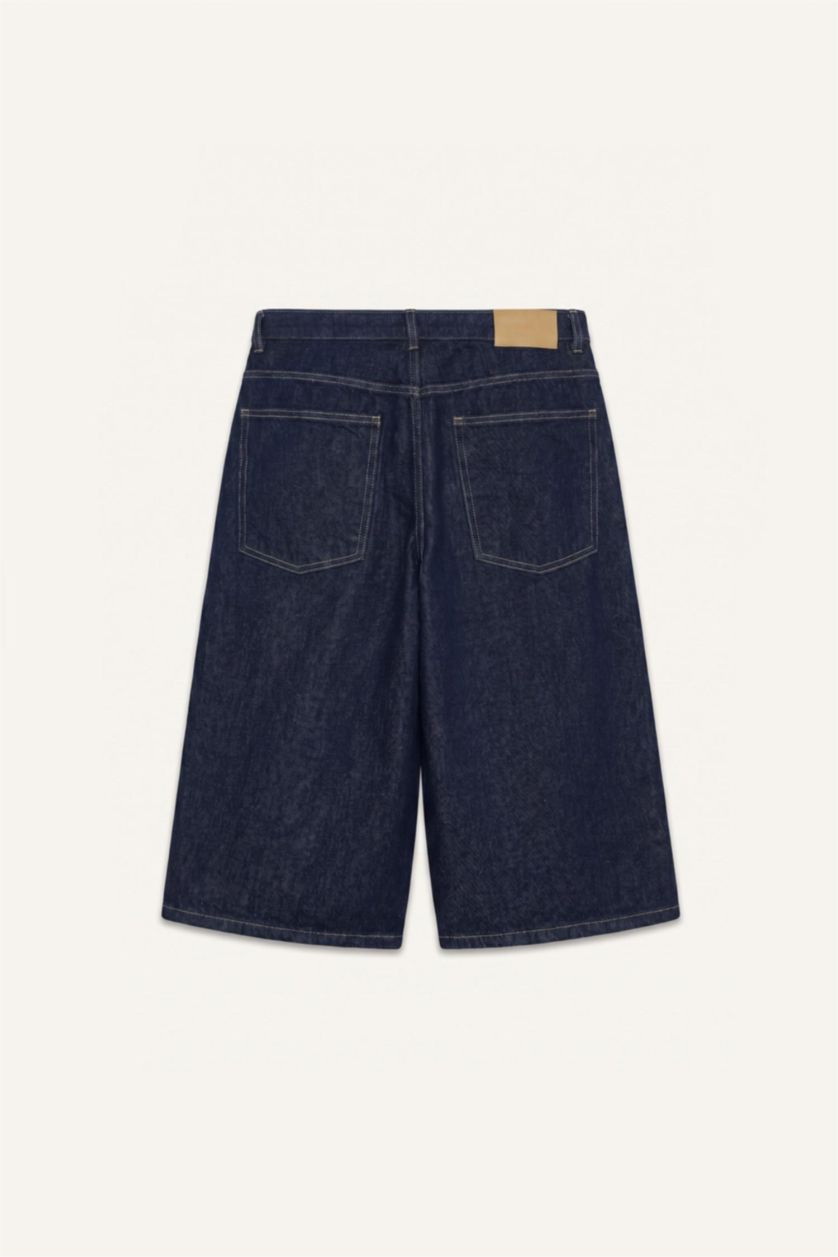 Erkek Koyu Mavi Süper Baggy Fit Bermuda Jean Şort