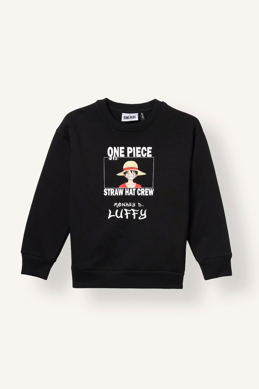 Erkek Çocuk - Genç Erkek Siyah One Pıece Baskılı Sweatshirt Erkek Çocuk