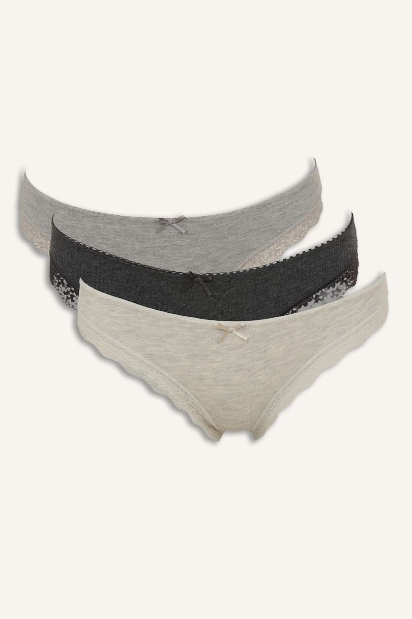 WOMAN Grey Melange Lace Detail Ribbed 2 Piece Slip Panties