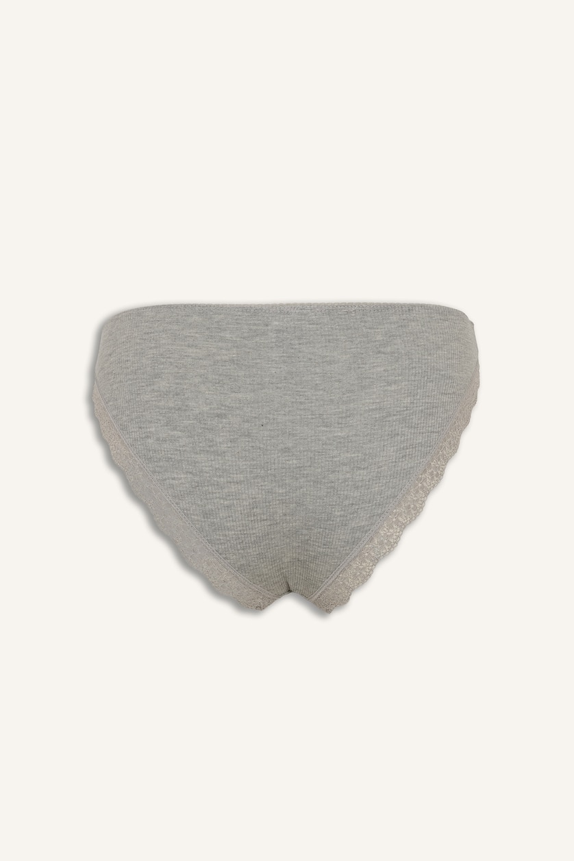 WOMAN Grey Melange Lace Detail Ribbed 2 Piece Slip Panties